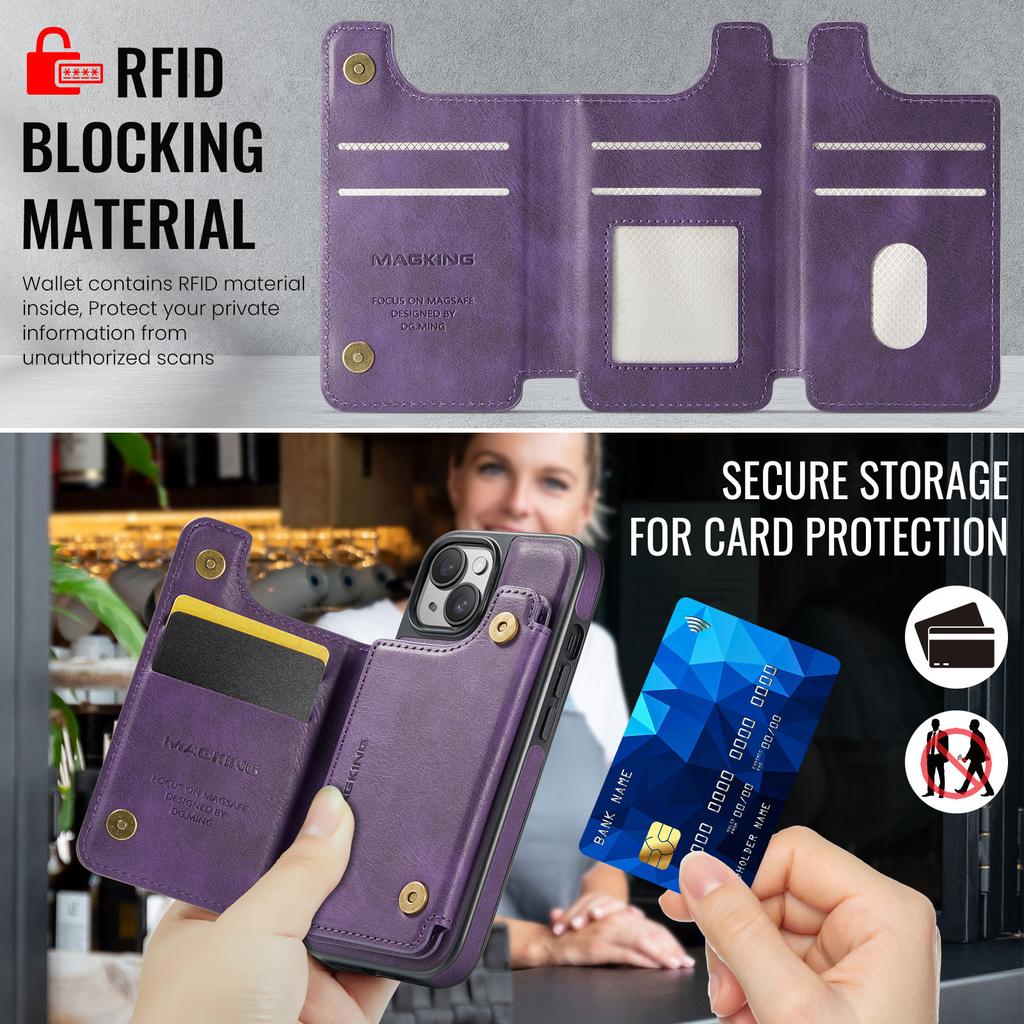 MAGKING K3 Series For iPhone 15 Case Compatible with MagSafe Wallet PC+TPU+PU Phone Cover