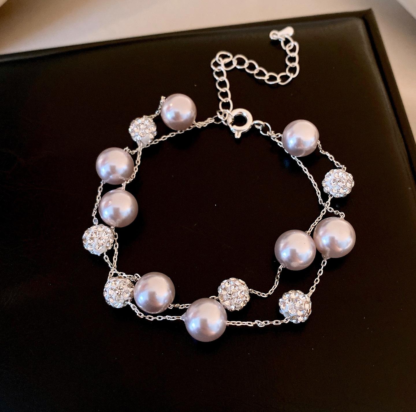 Корейский темперамент, инкрустированный бриллиантами, браслет-браслет из круглых жемчужных бусин, изысканный дизайн ювелирных изделий, нишевый