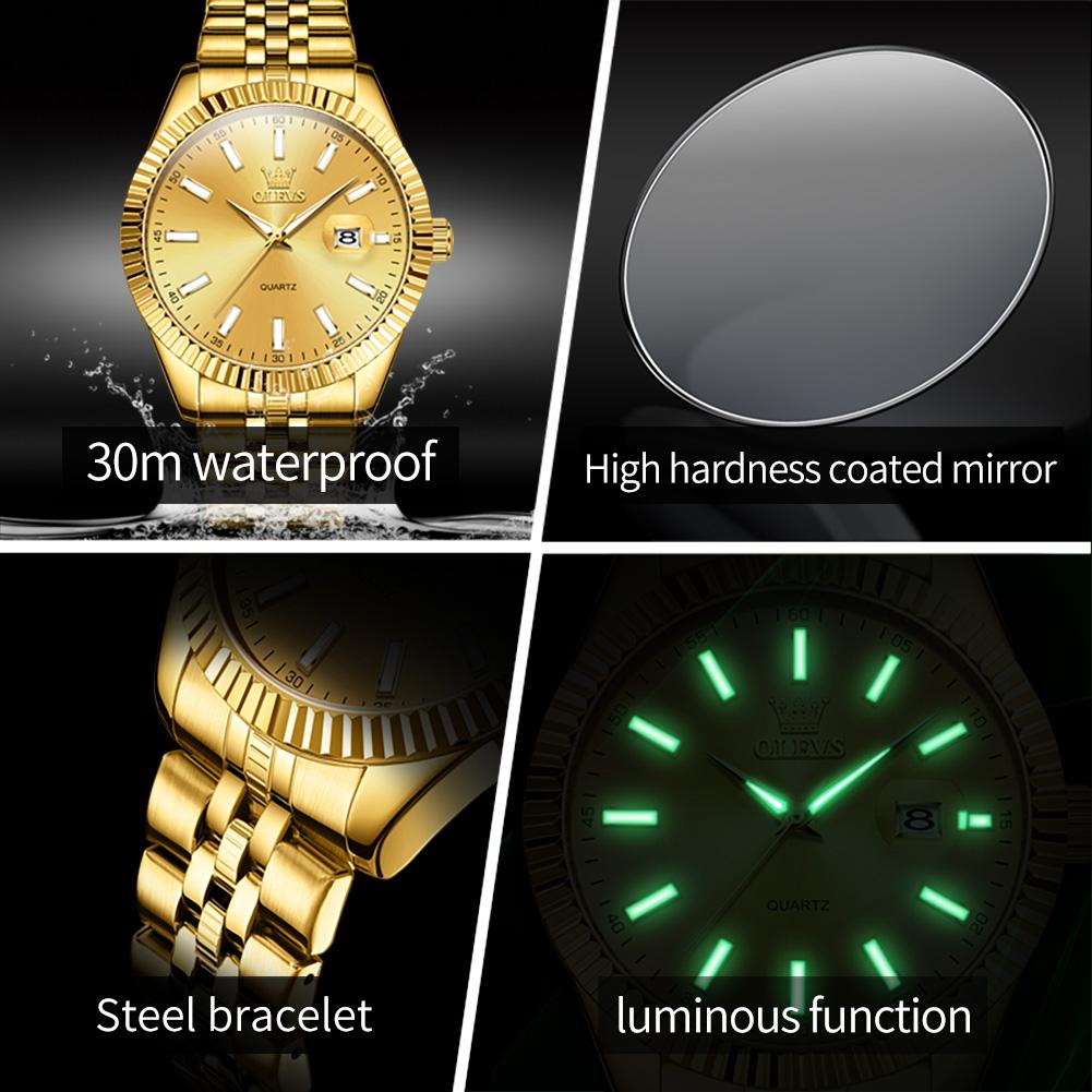 OLEVS 5593 Men's Watches Luxury Business Wristwatch Top Brand Calendar Stainless Steel Waterproof Luminous Quartz Watch for Man