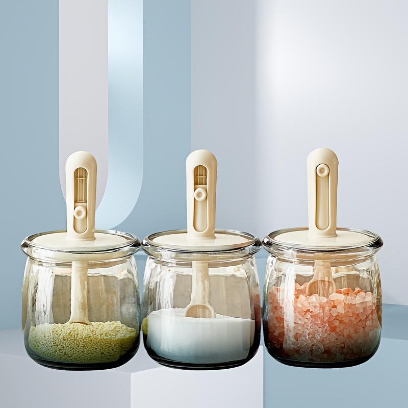 3pcs Glass Spice Jars with Airtight Lids , Retractable Spoons , Food Grade Moisture Proof Seasoning Containers for Salt, MSG, Herb