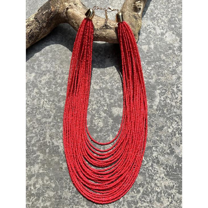 Bohemian Fashion Handmade Beaded Multi-layer Red Beaded Women's Necklaces Seaside Vacation Jewelry
