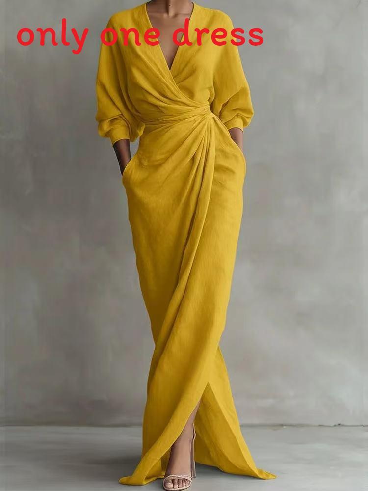Spring Summer V Neck Waist Tshirt Dress With Slit For Vacation Travel