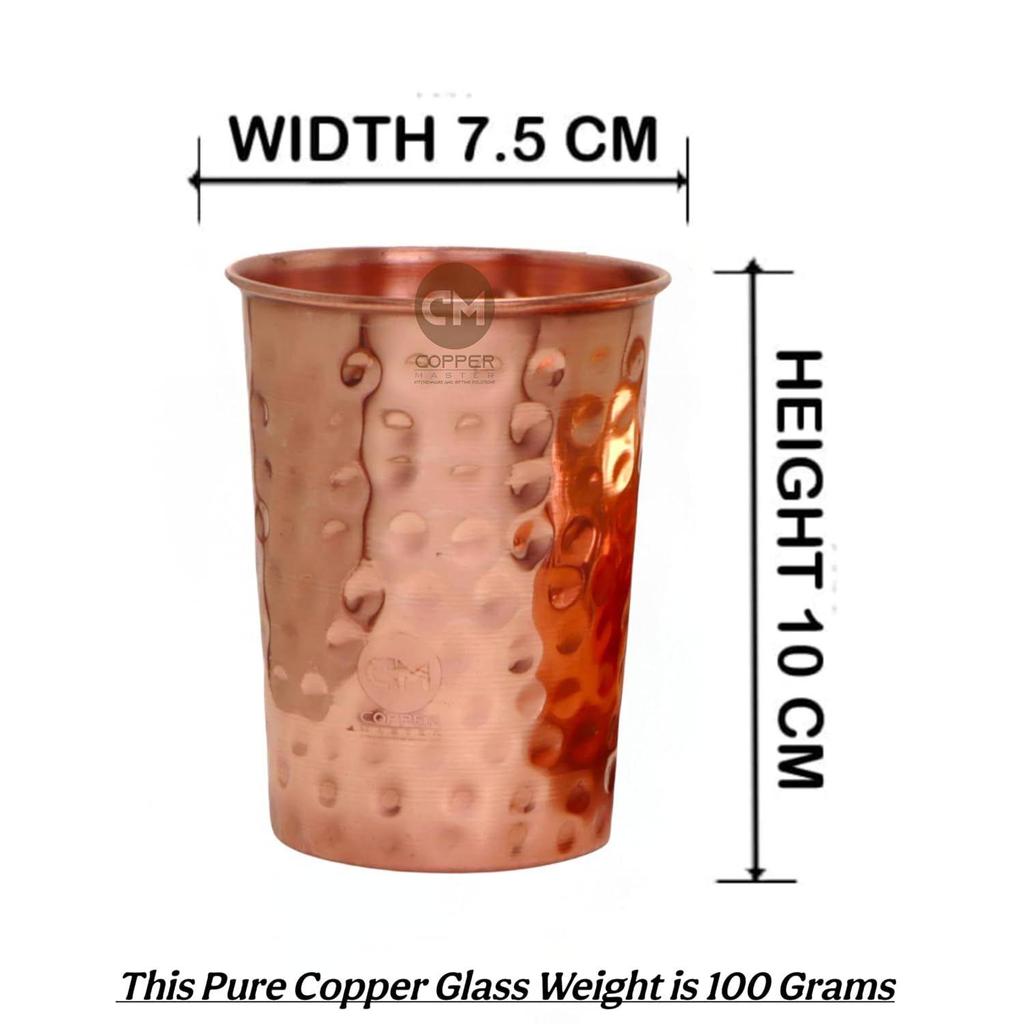 (Set of 6 Pure Brass Glass Tumbler with Embossed Design, for Drinking Serving Water, Yoga & Ayurveda, Stylish Pure Copper Glass