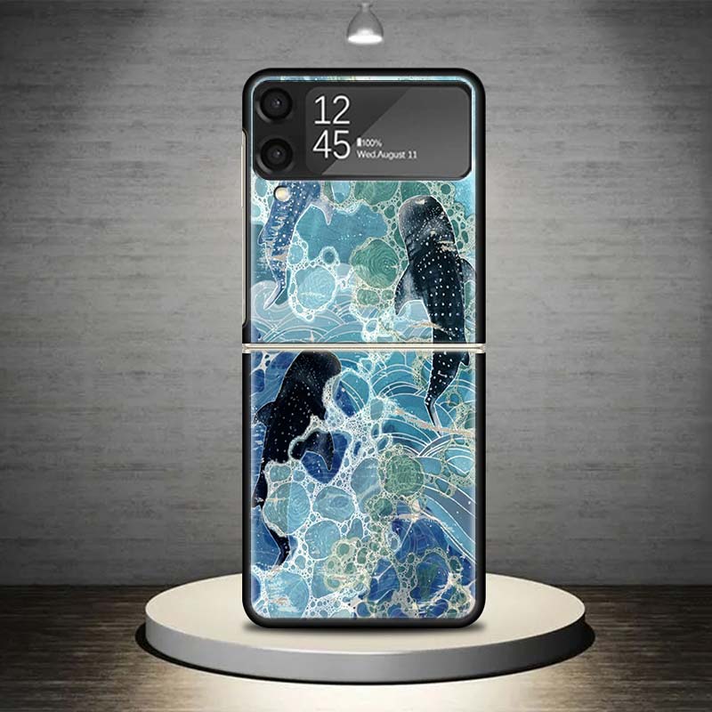 Ocean Whale Shark Phone Case For Samsung Galaxy Z Flip 7 6 5 4 3 5G Shockproof Cover Z Flip7 Flip6 ZFlip5 Flip3 Flip4 Luxury She