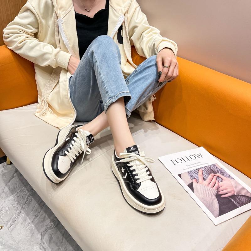 Cowhide star shoes round head casual shoes new small thick-soled heightening board shoes white shoes women