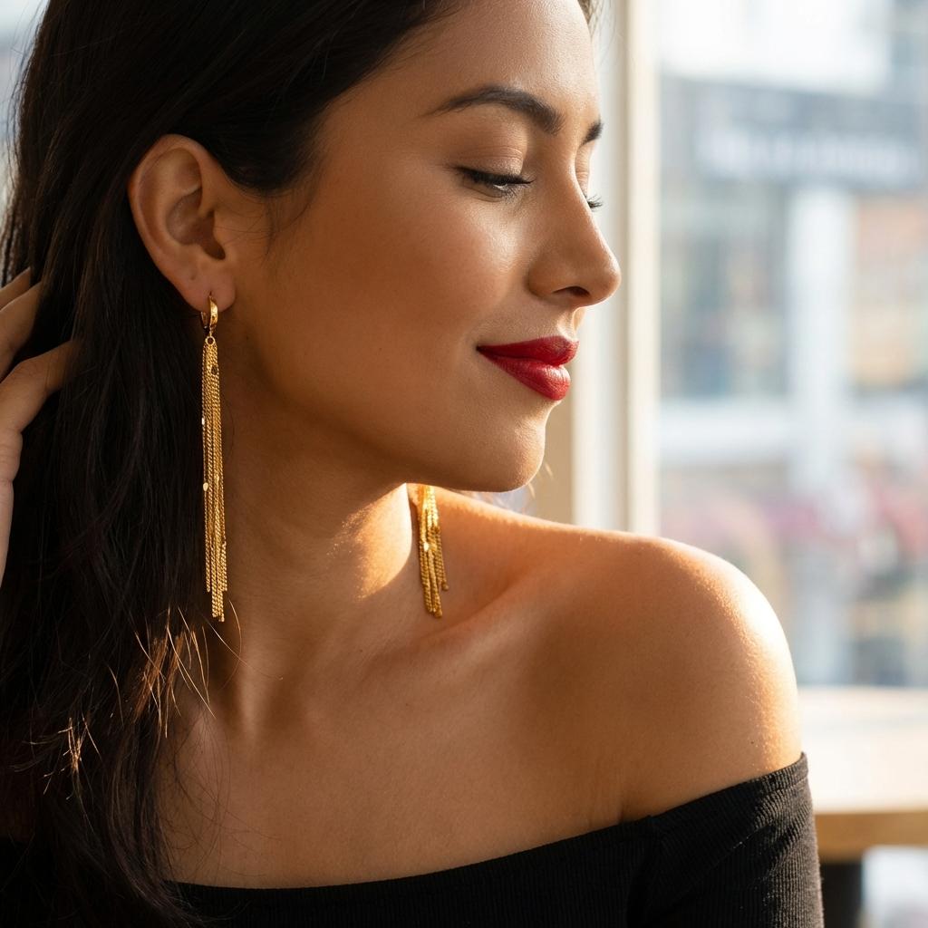 Shiny Long Tassel Glitter Drop Earrings for Women Gold Color Fashion Long Chain Metal Dangle Earring Wedding Party Jewelry