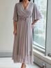 Women's New Style V-Neck Ruffled Dress Fashion Solid Color Long Dress Gentle