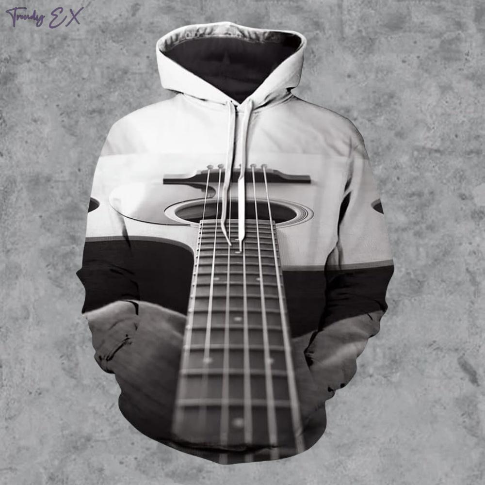 Sweatshirt Man Funny Guitar Pattern Fashion Street Oversized Hoodie Quick-Drying Sports 3D Print Casual Pockets Men's Clothing