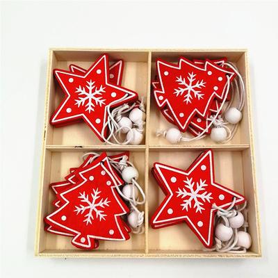Neu 12 Stück/Set Weihnachtsdekoration Reiner Holzanhänger Elch Glocke Schneeflocke Sterne Holzanhänger Weihnachtsbaumanhänger Deko Zubehör