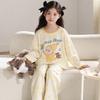 100% Cotton Girls Long Sleeve Pajamas Set Cartoon Print Round Neck Sleepwear Kids 8 Years