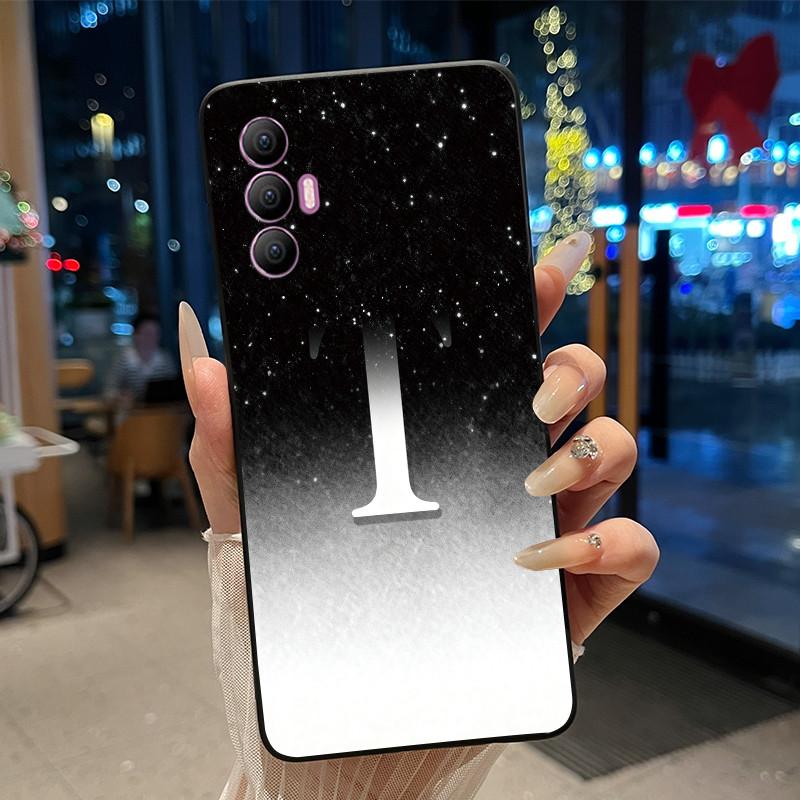 Phone Cover For Tecno Spark 8 Pro Case Stylish New Letter With Flower Shiny Starry Sky Soft Black Anti-scratch Back Cover