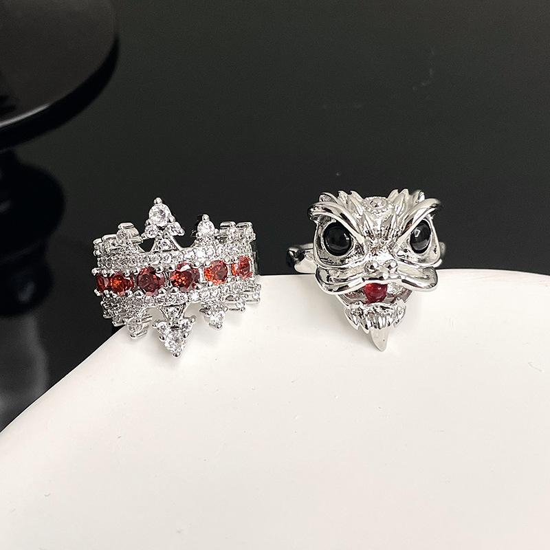 Lion Dance Full Of Diamonds Zircon Niche Design Sense Light Luxury High Sense Personality Opening Ring Cold Wind Ring Woman