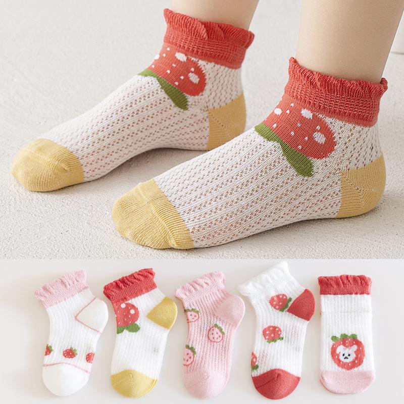 Spring/Summer Mesh Silk Children's Cartoon Ankle Socks - Cute, Breathable Cotton for Boys & Girls