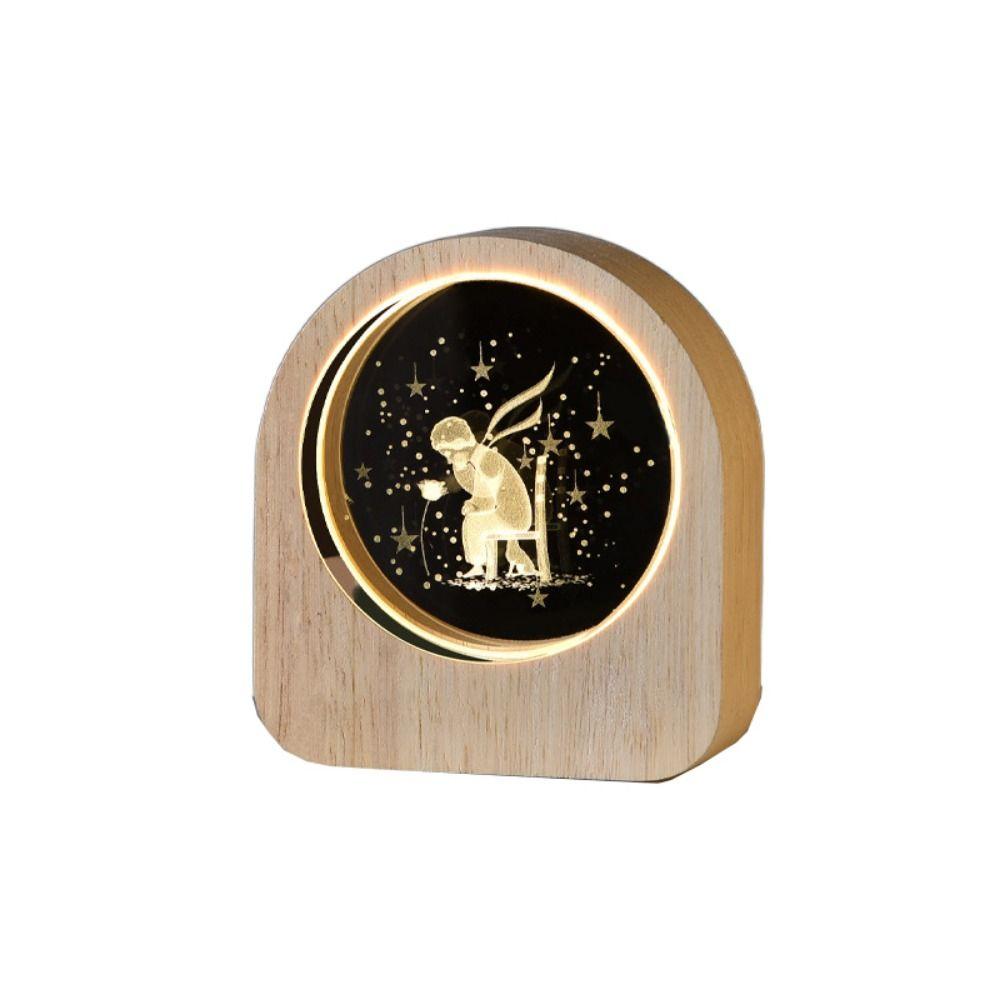 Warm Lights 3D Engraved Lamp Wooden Base Plug and Play Wood Crystal Night Light Decorative Laser Engraved
