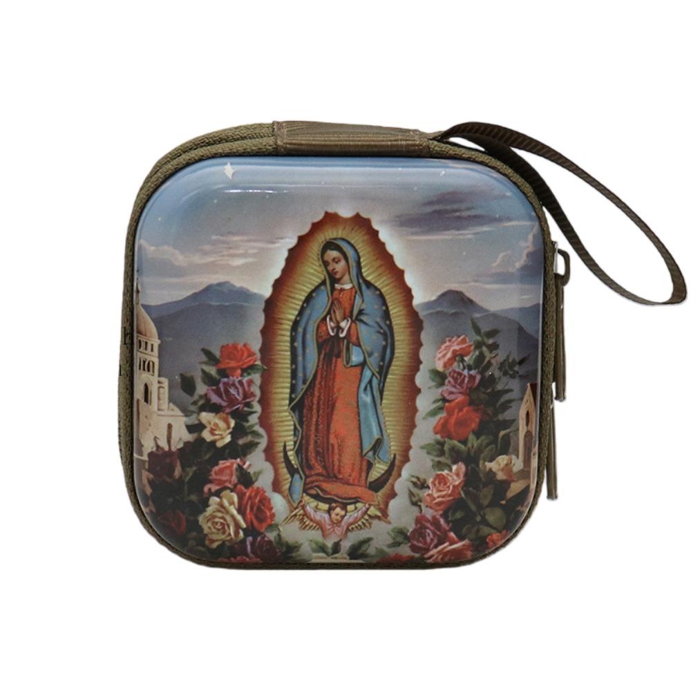 

Virgin Mary Prayer Rosary Storage Bag Iron Artwork Zippered Religious Articles Elegant Cartoon Christian Gift Catholic Use
