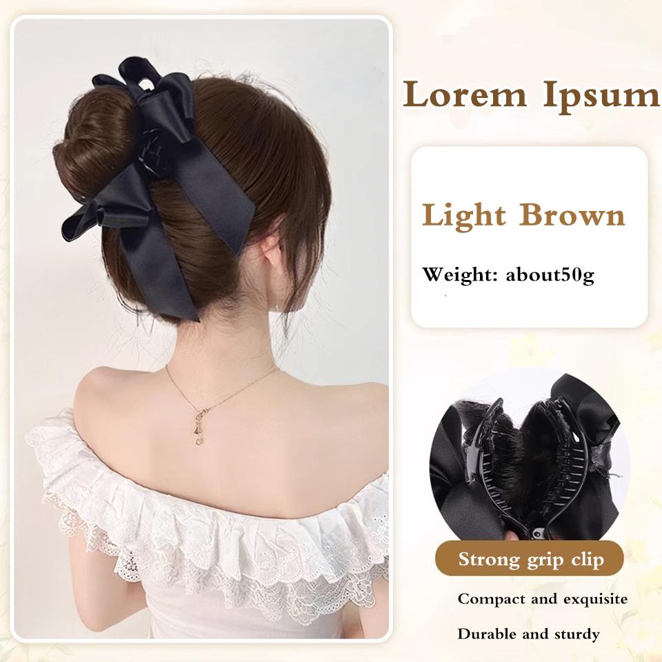 Synthetic Bow Hair Clip Chignon Messy Bun Claw Clip in Hair Piece Wavy Curly Hair Bun Ponytail Extensions Scrunchie Hairpieces for Women