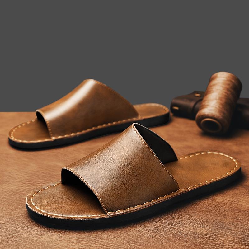 High Quality New Luxury Men's Summer Genuine Leather Slippers Cool Breathable Anti-Slip Outdoor Trendy Beach Shoes