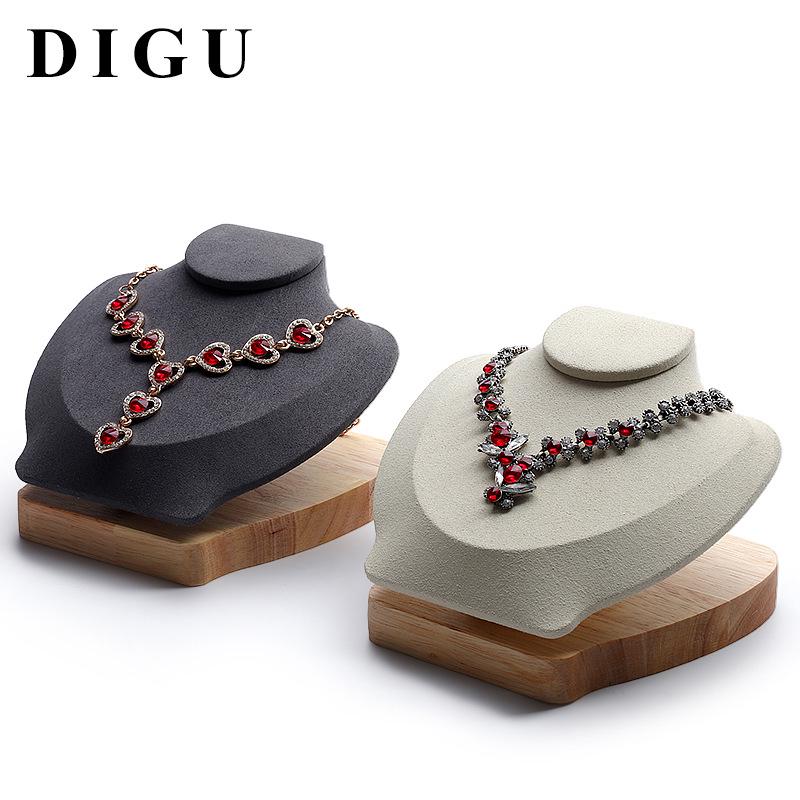 Digu Solid Wood & Microfiber Horizontal Bust Necklace Display Stand
