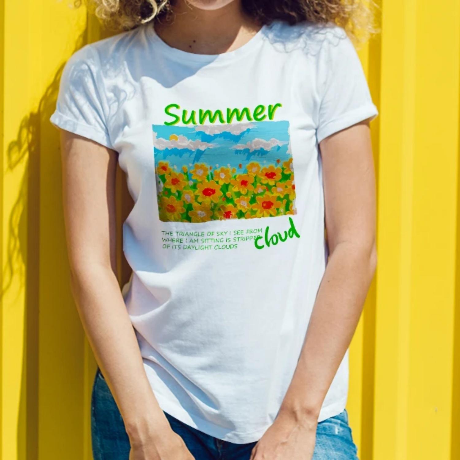 

Summer inspired Womens Short Sleeve Cotton T Shirt Floral Sky Print for Young Women s Casual Outdoor Style XXXXXL білий