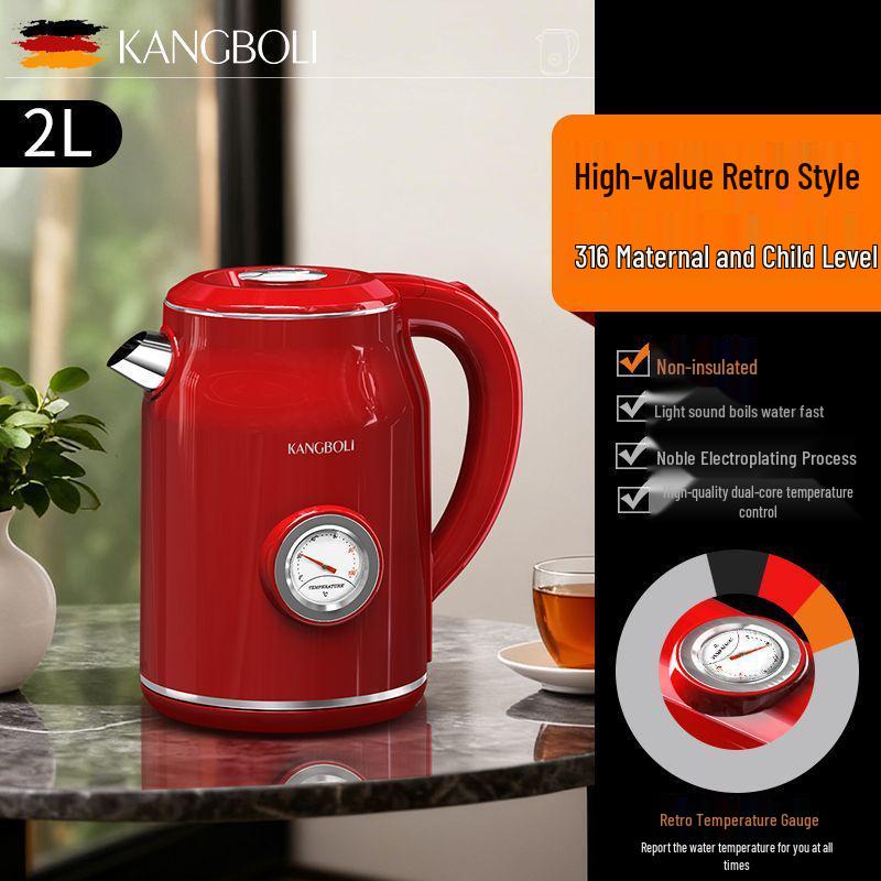 German Retro Electric Kettle with Anti-Scald Design, Constant Temperature Control, and Built-In Thermometer