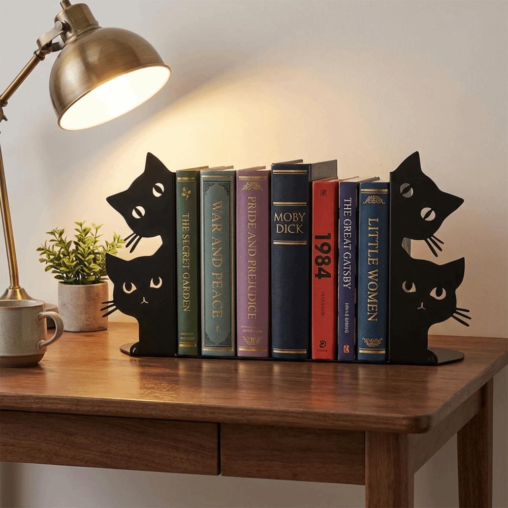 Black Metal Metal Bookend Versatile Book Holder Special Cat Bookend  Office Bookshelf