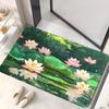 1pc Lotus & Water Lilies Pattern Non-Slip Polyester Door Mat - Microfiber, Absorbent, Machine Washable, Ideal for Bathroom, Bedr