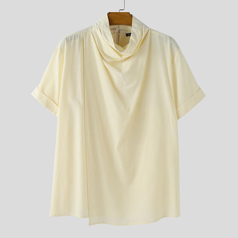 

INCERUN Men High Swing Collar Short Sleeve Cotton Casual T-shirts Tops 5XL абрикосовый