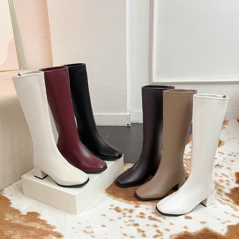 But knee boots women's spring and autumn new high knight boots square head thick heel medium heel thin long boots