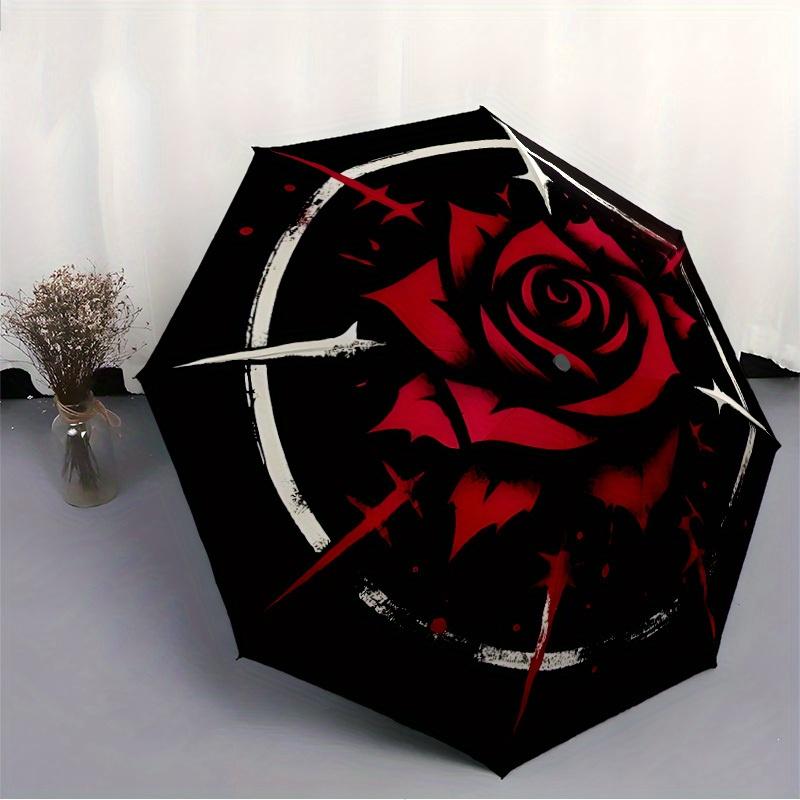 1pc Rose Compass Automatic Open/Close Umbrella with Windproof, Functional Design, 8-Rib Sturdy Canopy, Durable Ribs,005
