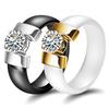 6MM Ceramic Black and White Couple Rings with Zirconium Inlay