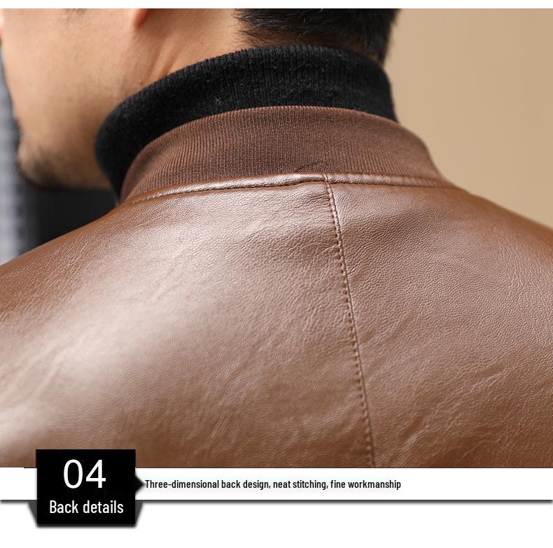 Kuaishou Douyin Men's Autumn/Winter Baseball Collar Leather Jacket – Thin Stand Collar Casual Coat