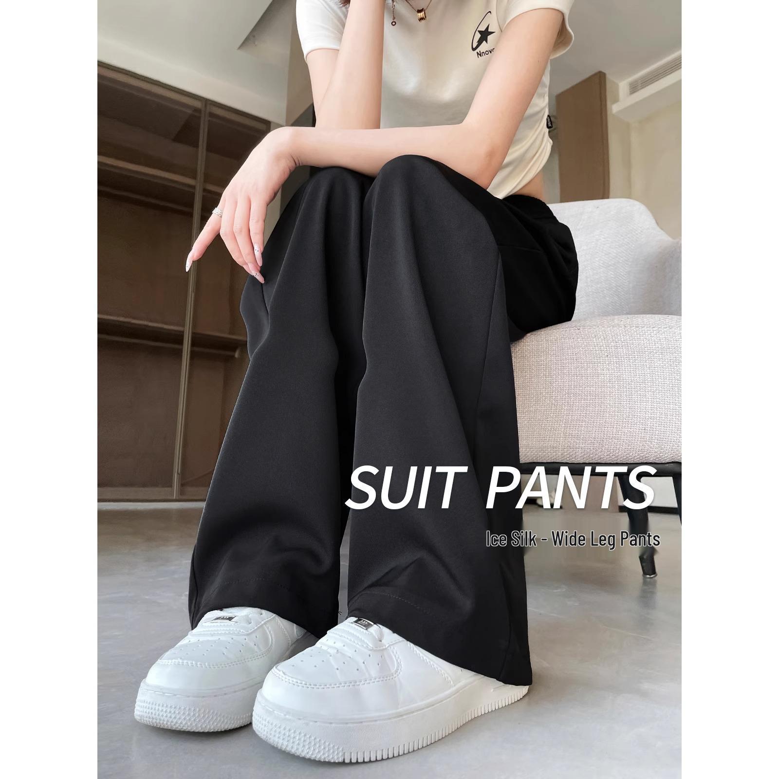

2024 Women s Summer Thin Suit Pants: Black, Ice Silk, Petite and Straight-Leg Wide Pants S for 75-90 lbs