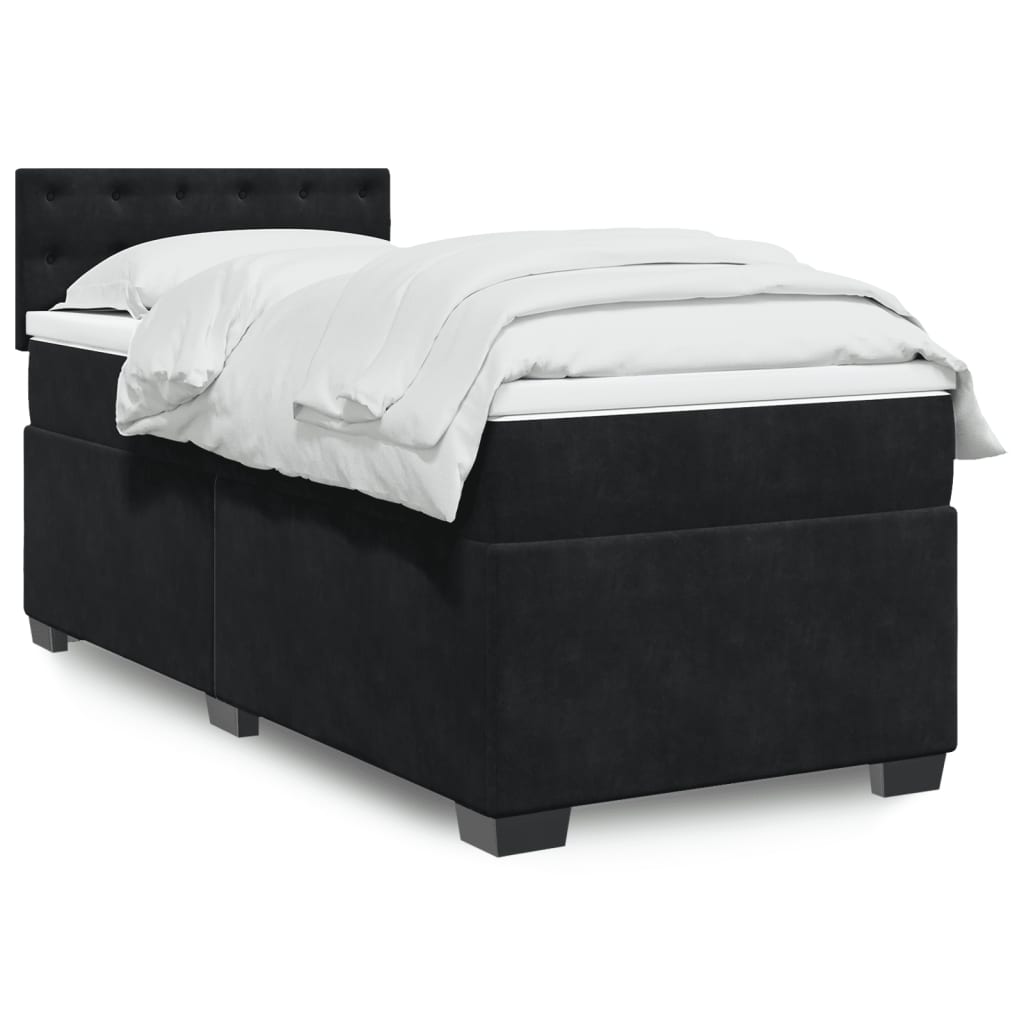Box Spring Bed with Mattress Black 80 X 200 Cm Velvet