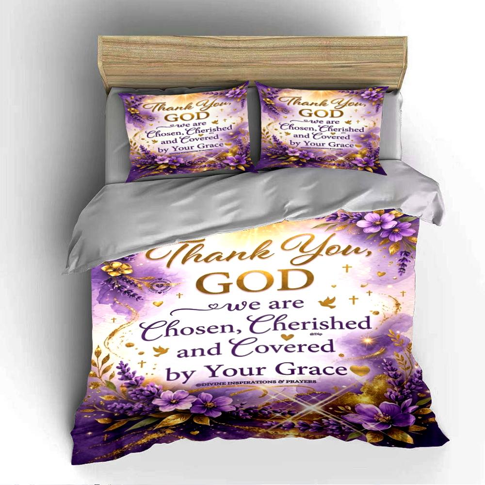 Thank You God Purple Floral Bedding Set Bedding set (1 duvet cover, 2 pillowcases, duvet not included)