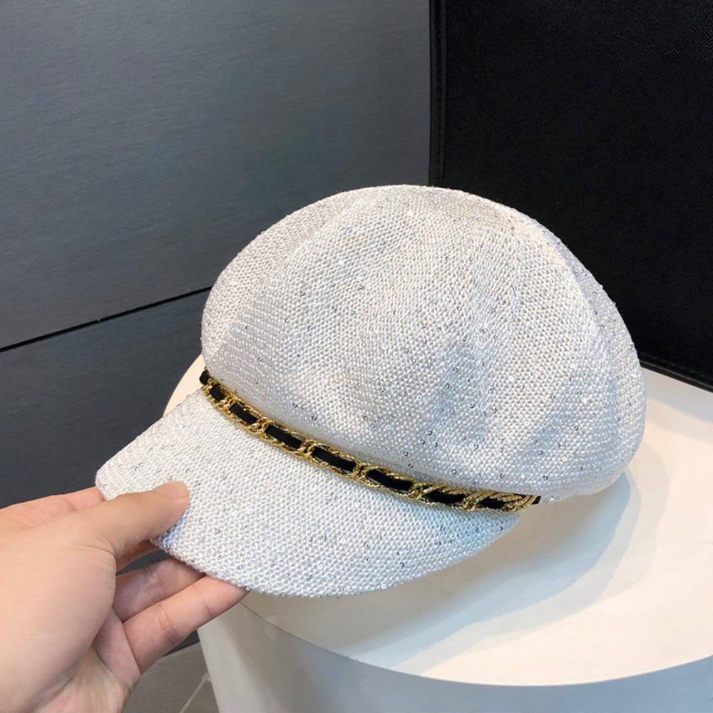 Leather Buckle Hollow Octagonal Hat Sun Protection Peaked Cap Breathable Hat  Spring Summer