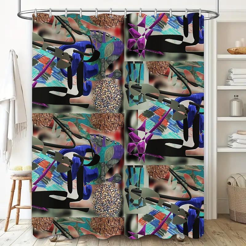 Abstract Blue Ocean Wave Shower Curtain Modern Art Bathroom Decor Waterproof Fabric Liner