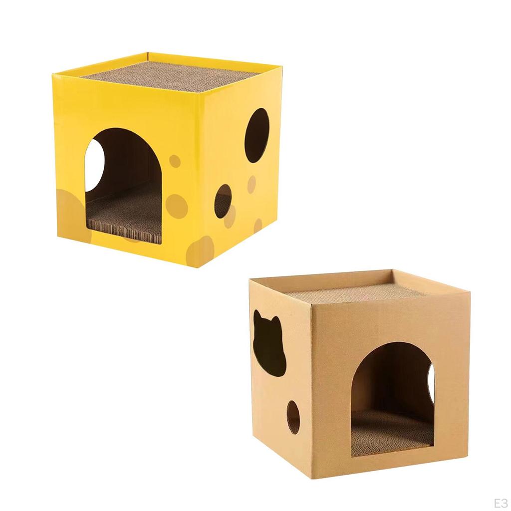 Cardboard Cat Hideaway with Scratching Pad for Small Pets