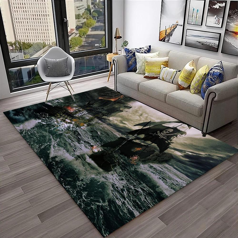 3D Piratenschiff Boot, Bark, Segelboot Teppich für Zuhause Wohnzimmer Schlafzimmer Sofa Fußmatte Dekor, Kinderbereich Teppich Rutschfeste Bodenmatte