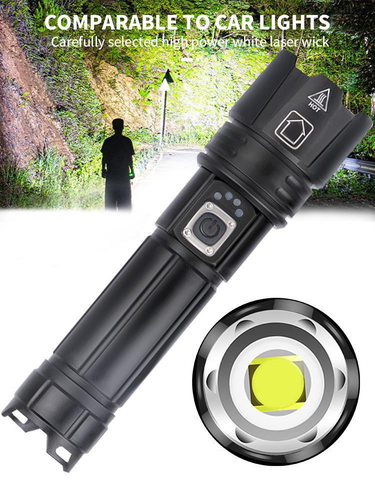 XHP70 High-Brightness LED Flashlight - Aluminum Alloy, Telescopic Zoom, Electric Display, Waterproof, Multifunctional Outdoor Handheld Light