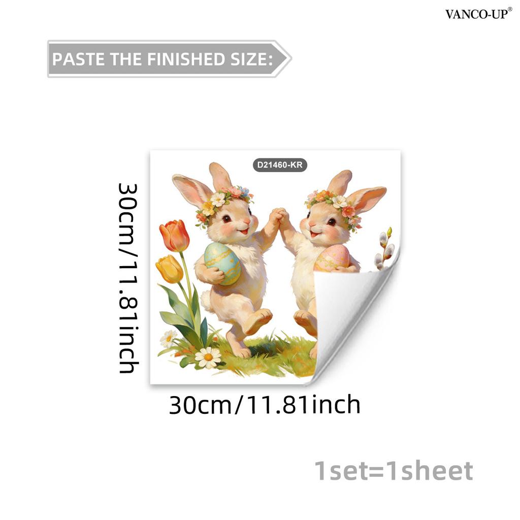 Easter Window Stickers, Creative Cute Floral Bunny Eggs Decor, Static Cling Glass Decals for Bedroom Living Room Holiday Decoration