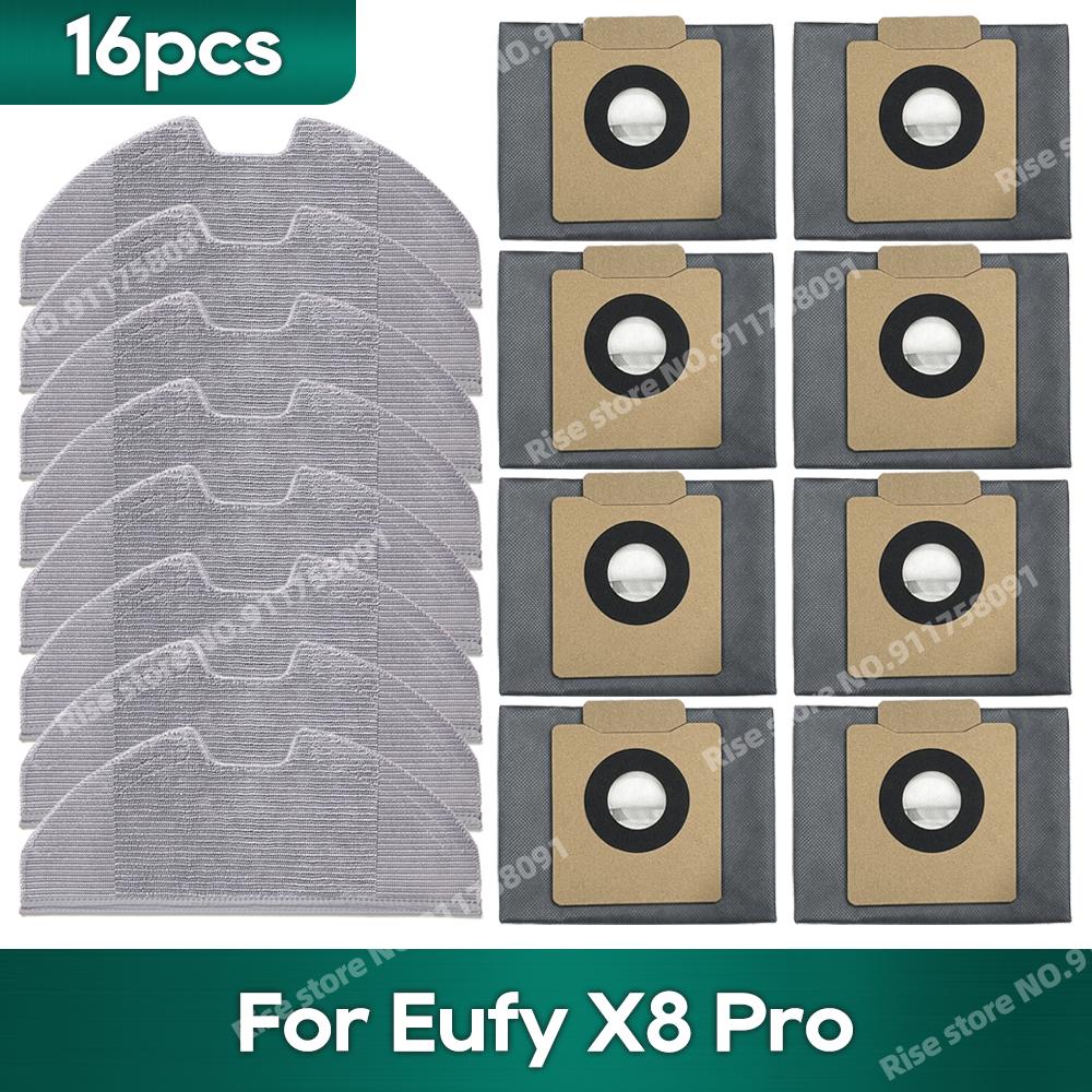 Compatible for Eufy X8 Pro SES Robot Vacuum Cleaner Dust Bags Accessories Main Side Brush Mop Cloth Replacement
