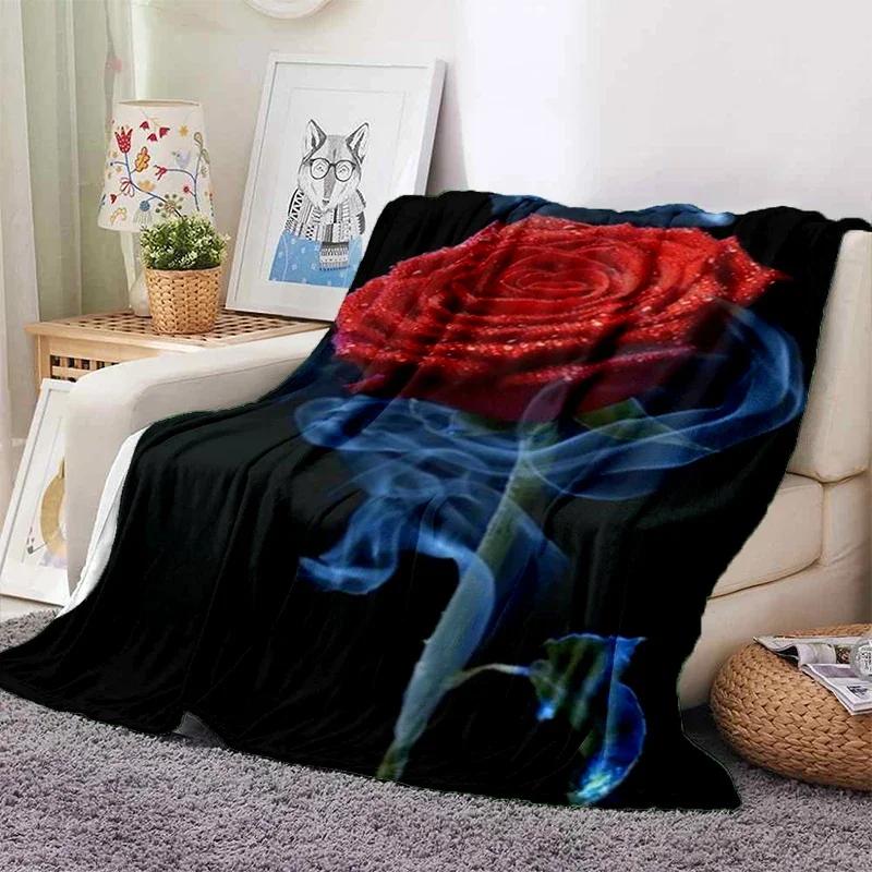 Red Roses Water Droplets Flannel Throw Blanket Valentine's Day Gift for Girls Women King Queen Size for Couch Sofa Living Room