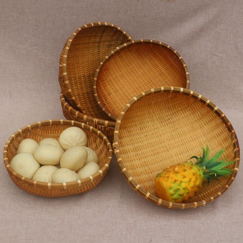 Natural Handwoven Bamboos Storage Basket for Multipurpose Kitchen Use Fruit and Nut Container with Nonslip Bottom