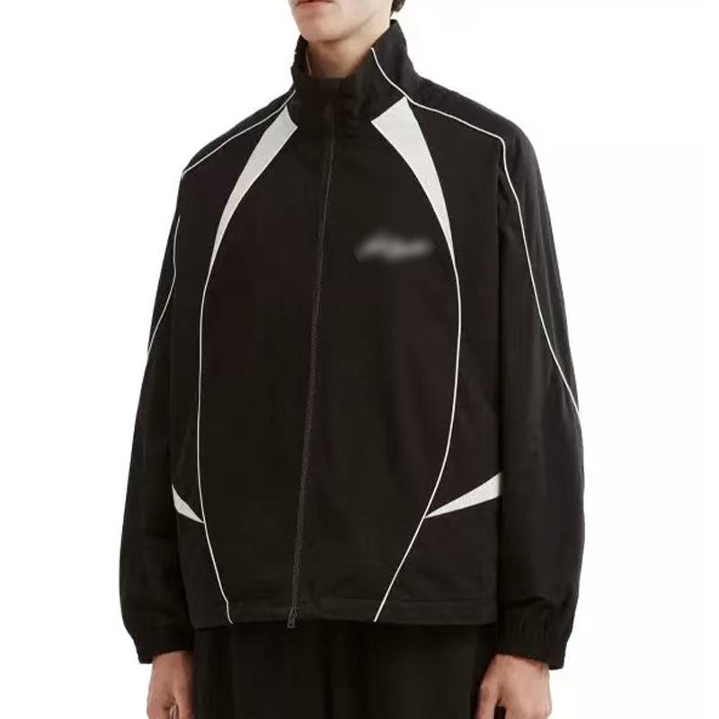 2026 Outdoor Unisex Half-High Collar Jacket: Black/White Color Block with Logo Embroidery, Trendy Mountaineering Workwear