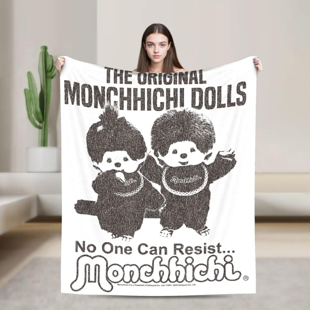 Monchhichi Valentines Day Cute Little Fluffy Twins Blanket Quality Soft Warm Throw Blanket Winter Students Home Decor Bedspread