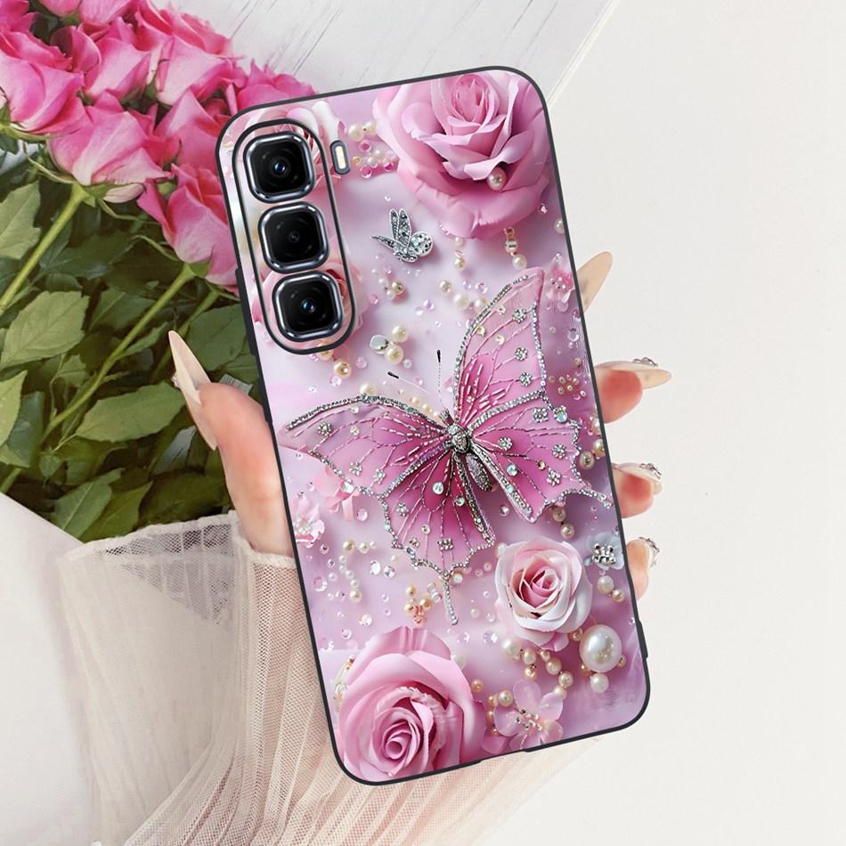 For Infinix Hot 50 Pro+ 50Pro 4G Cute Flower Butterfly Cat Case For Infinix Hot50 Pro Plus 4G Black Silicone Soft Phone Cases