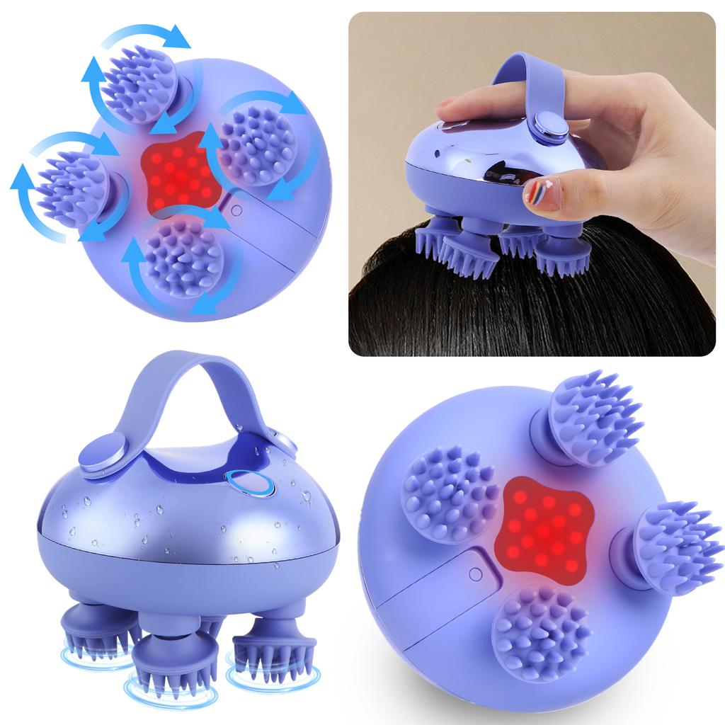 Maser electric pentru scalp cu 8 capete de masaj din silicon, portabil, IPX7 rezistent la apă, pentru creșterea părului, relaxarea stresului