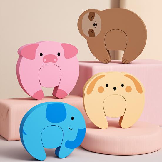 Door Pinch Guard Cute Animal Designs Door Slam Stopper with Adhesive Shock Absorption Wall Protector Door Stopper for Baby Safety