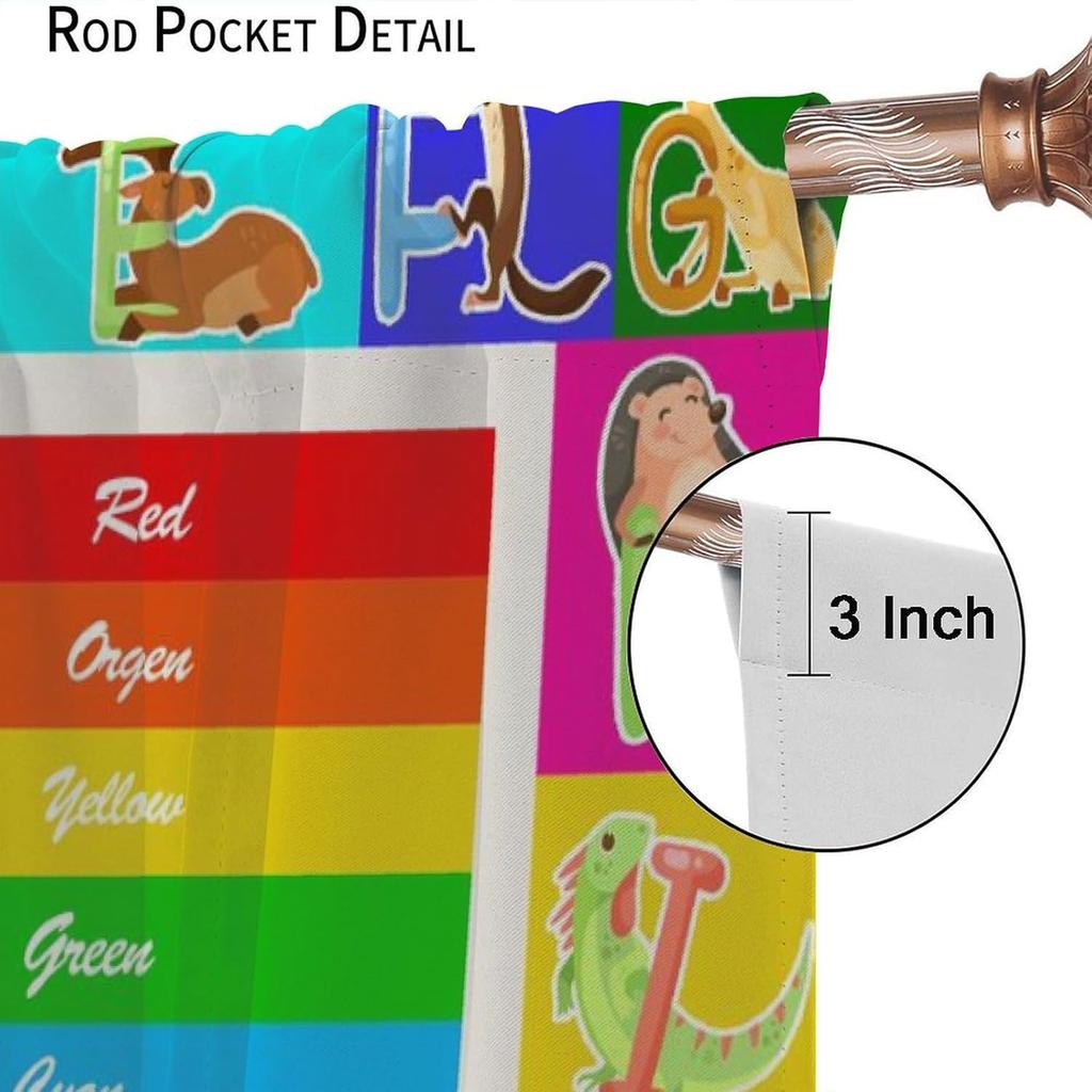 Abc Alphabet Curtains, Cartoon Toddler Colourful Animals Numbers Colours Classroom Learning Windows Treatments Drapes For Kids
