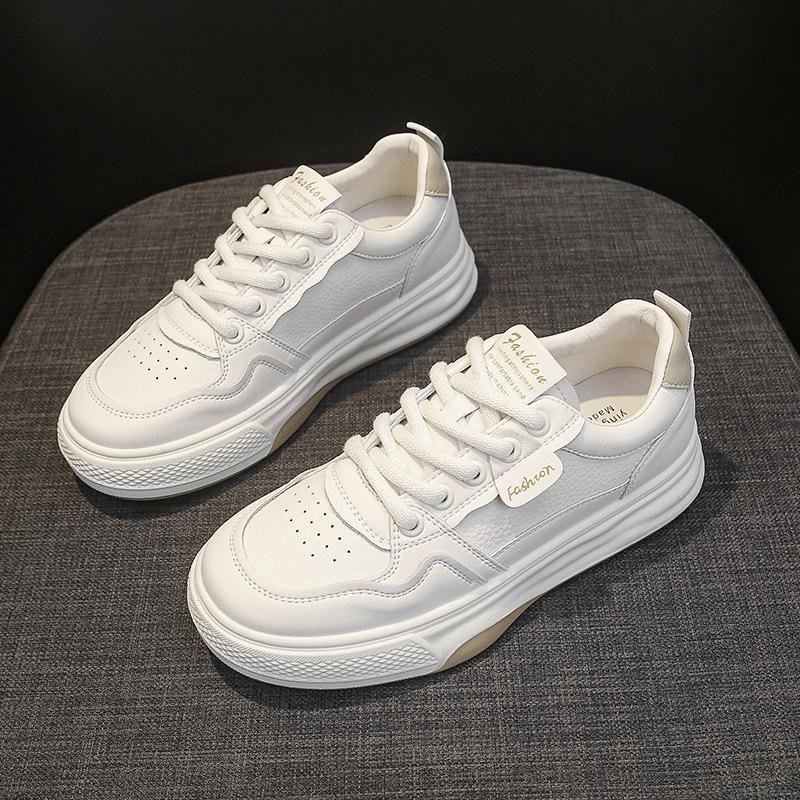 Korean version of women's shoes 2025 new spring and autumn thin flat bottom not tired feet white shoes sports shoes casual board shoes with skirts